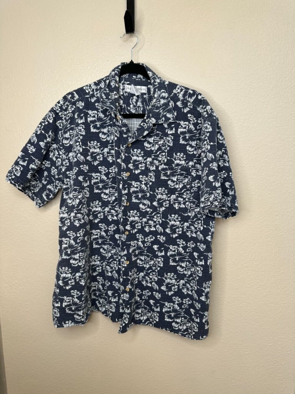 Munsingwear Mens Navy Floral Short Sleeve Button-Up Shirt 100% Cotton Size L